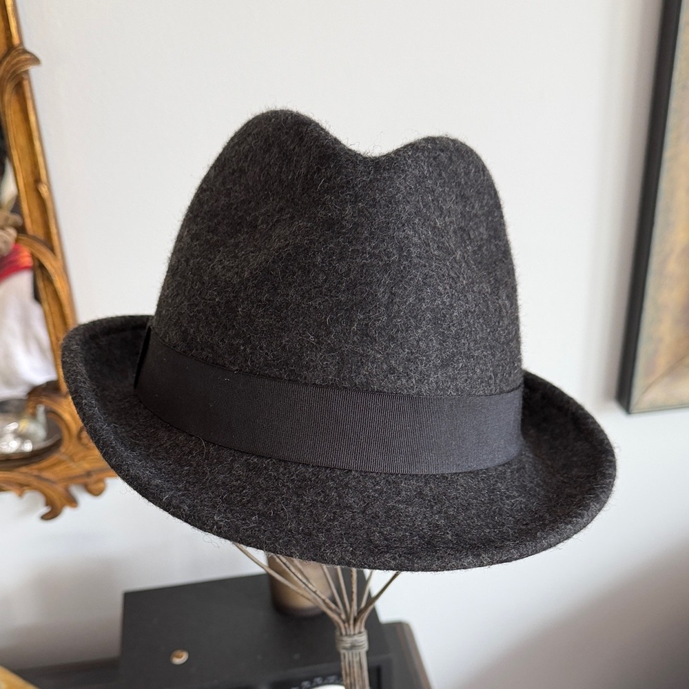 Goodfellow & Co 100% Wool Black Gray Felt Fedora Trilby Grosgrain Band M L